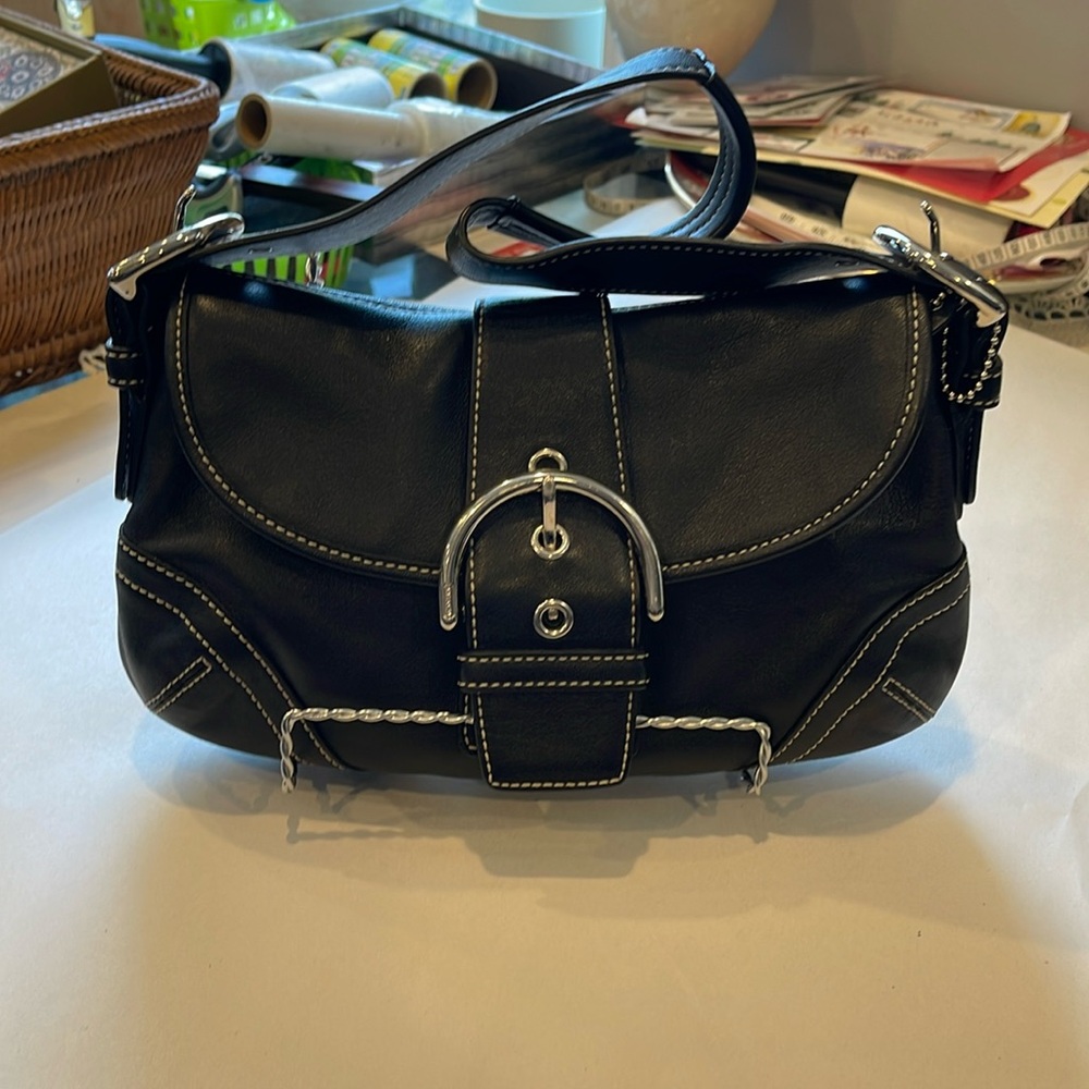 Coach Black Shoulder Bag with Silver Accents